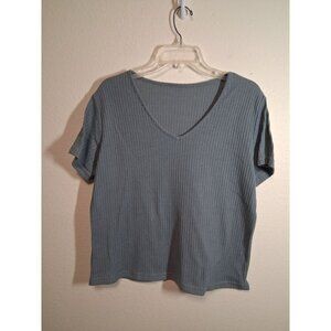 Shein Waffle Knit Blouse Business Casual Short Sleeve Tee Gray Size Large